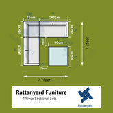 Phoenix Rattan Garden Furniture Sofa Set with Square Rising Table-Aluminum Frame 4 Pieces